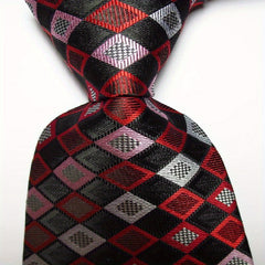 Men's Plaid Paisley Necktie Red Pink Green Tie Business Style