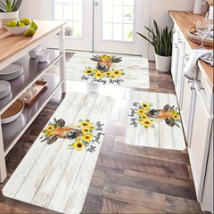Sunflower Print Kitchen Mat Non slip Waterproof Stain resistant Absorbent