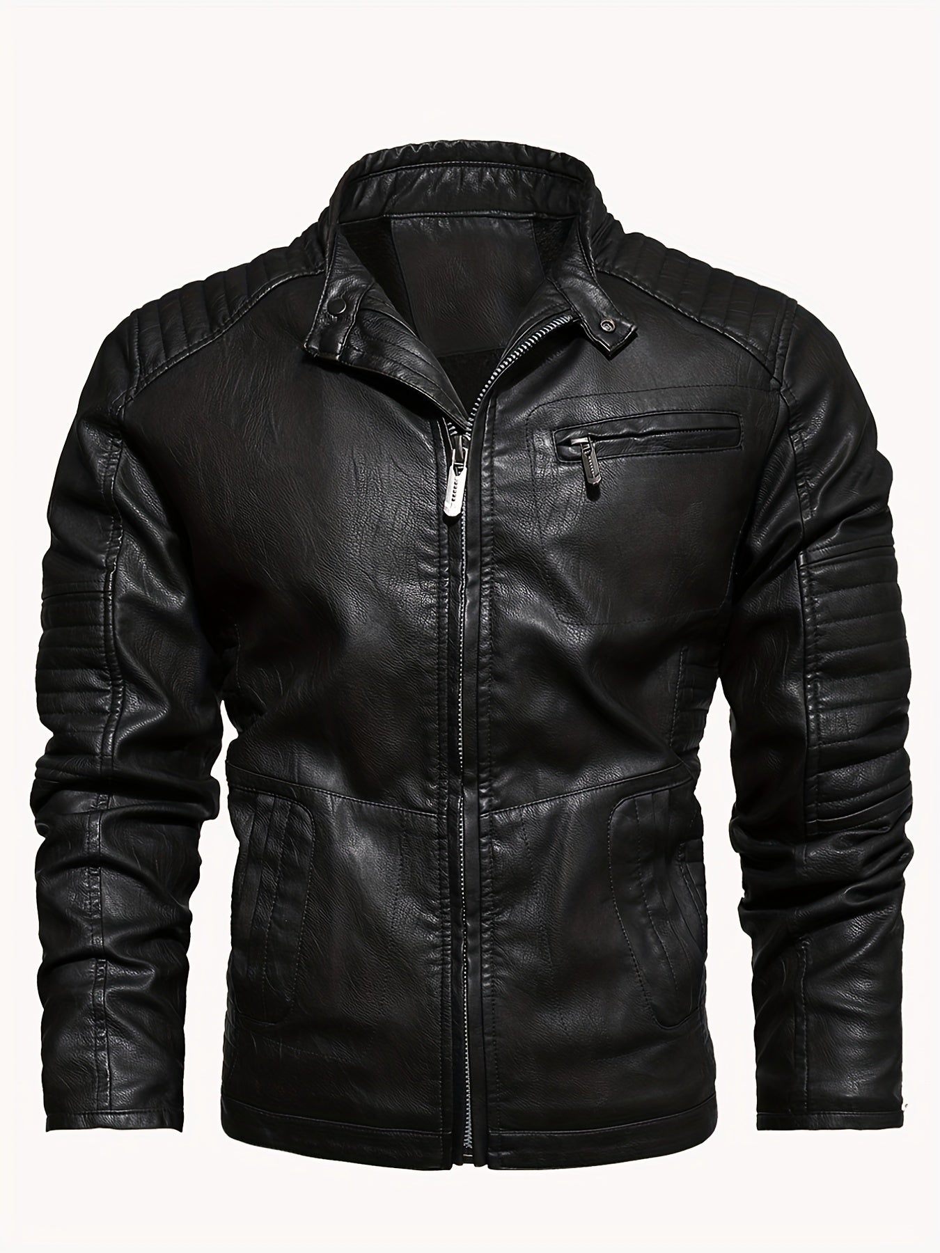 Men's Cozy Fleece PU Biker Jacket