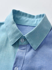 Boys Stylish Block Button Down Shirt Casual Long Sleeve Lapel