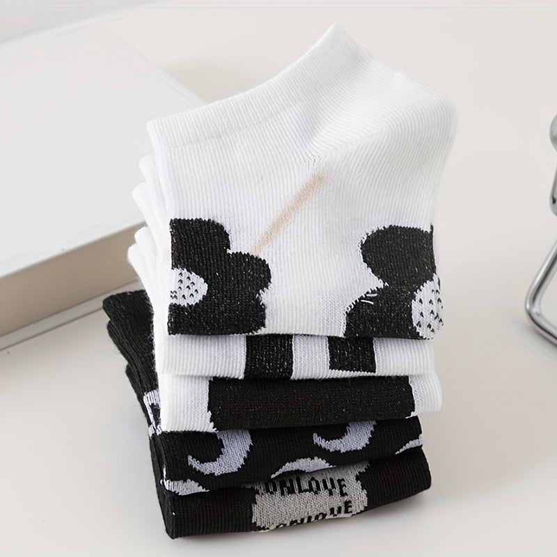 5 Pairs Letter & Floral Print Low Cut Socks for Women