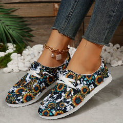 Women's Sunflower Print Canvas Shoes Casual Lace Up Outdoor Shoes