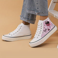 Cartoon Print High Top Canvas Sneakers Lace Up Skate Shoes