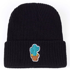 Cactus Embroidered Knit Hat for Women Men Unisex