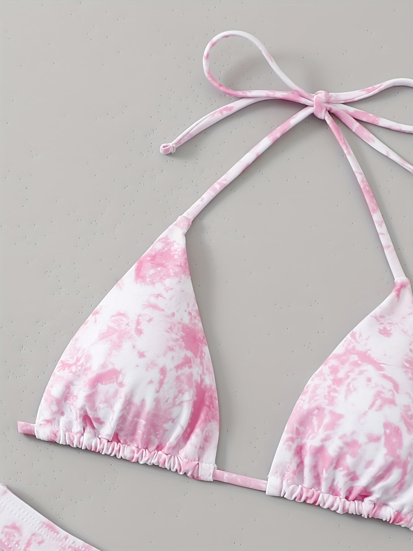 Tie Dye Triangle Bikini Set Halter V Neck Backless High Cut Two Piece Swimsuit