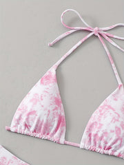 Tie Dye Triangle Bikini Set Halter V Neck Backless High Cut Two Piece Swimsuit