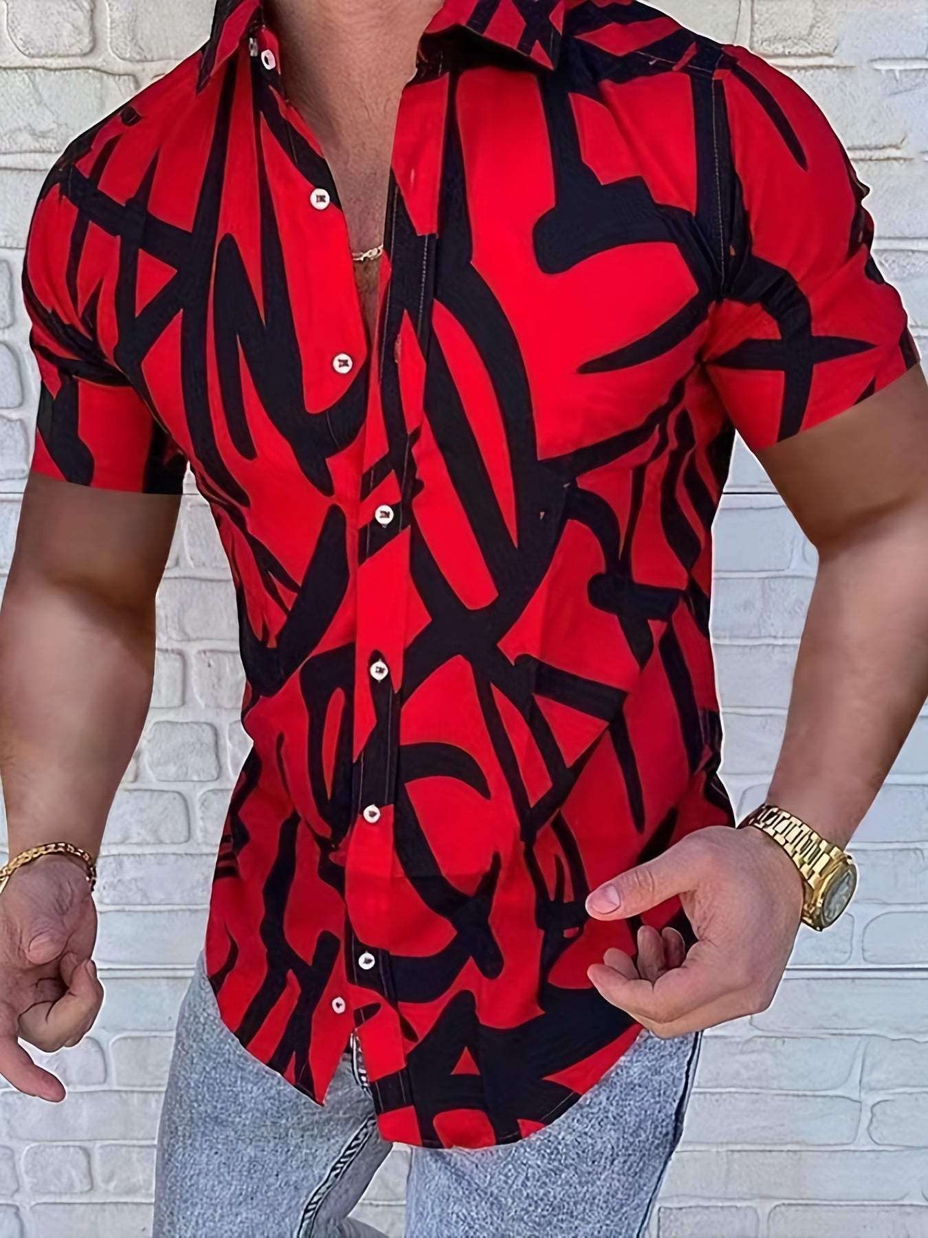 Men's Short Sleeve Casual Shirt Regular Fit Thick Lines