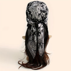 Classic Paisley Print Square Scarf Silk Bandana Vintage Satin Shawl