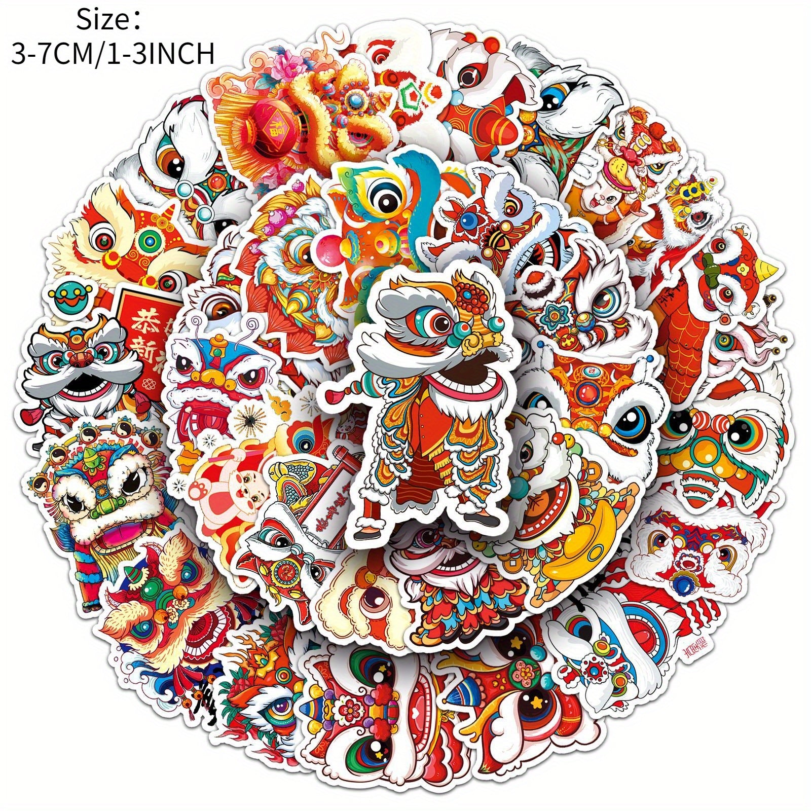 50pcs Lion Dance Stickers for Phone Laptop Skateboard Waterproof D