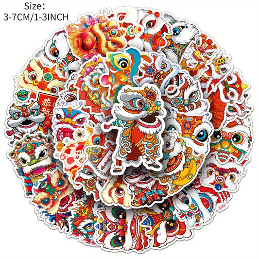 50pcs Lion Dance Stickers for Phone Laptop Skateboard Waterproof D