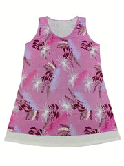 Tank Dress Colorblock Floral Print Round Neck Slight Stretch