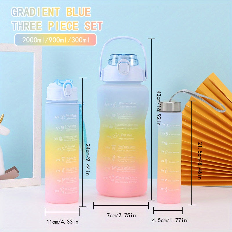 Gradient Water Bottle 3pc Set - Portable Sports Water Cup