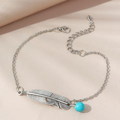 Leaf Shape Ankle Bracelet Stone Pendant Chain for Summer Beach Jewelry