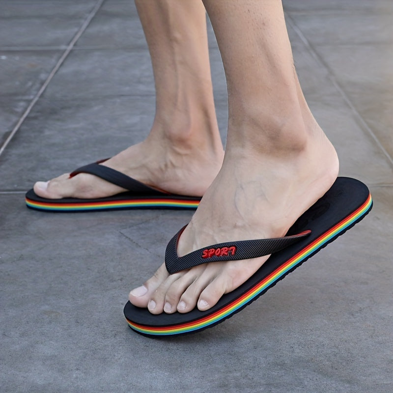 Men's Striped Flip Flops Lightweight Thong Sandals