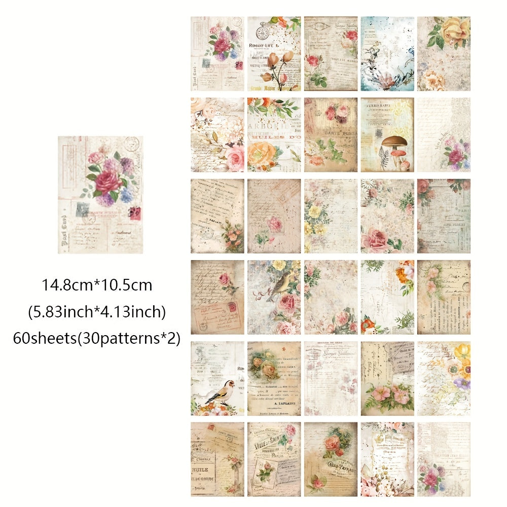 Vintage Scrapbook Paper Retro Flowers Letters Non Sticky 60 Sheets