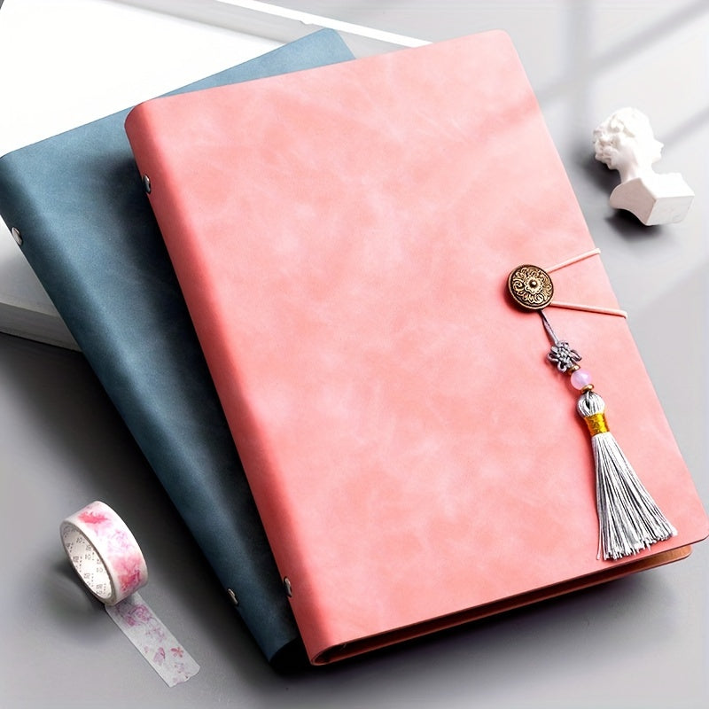 A5 Leather Loose Leaf Book with 200 Pages Tassel Pendant