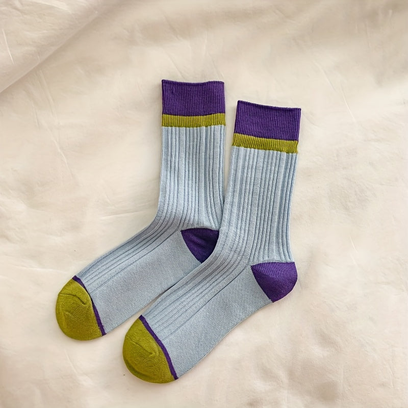 Colorblock Crew Socks - Comfy & Breathable Mid Tube Socks