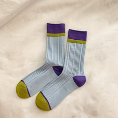 Colorblock Crew Socks - Comfy & Breathable Mid Tube Socks