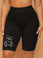 Teddy Bear Yoga Sports Shorts Workout Cartoon Print Casual Outdoor Shorts