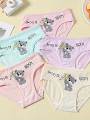 5pcs Girls' Flower Star Briefs Set Breathable Comfortable Panties
