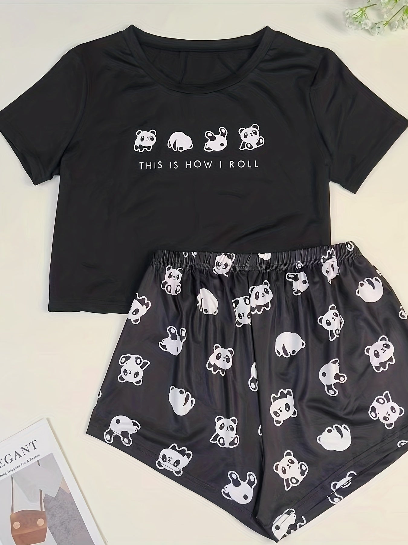 Cartoon Panda Print Pajamas Set Women's 2pcs Lou,