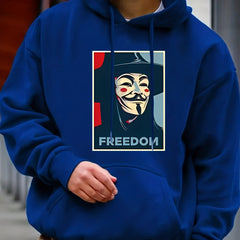 Men's Casual FREEDOM Print Hooded Sweatshirt Long Sleeve