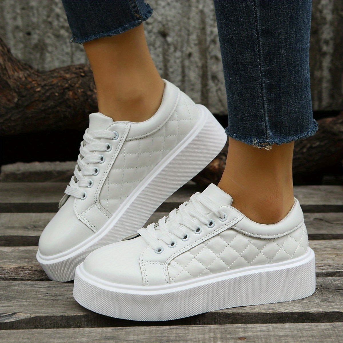 Women's Quilted Platform Sneakers Lace Up Shoes