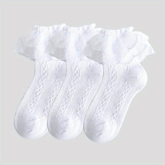 3 Pairs Girls Kids Lace Ruffled Princess Socks Breathable Comfy Children's Socks