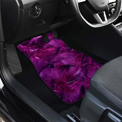 4pcs Purple Feather Car Floor Mats Non-slip Stain-resistant Front Rear Carpets