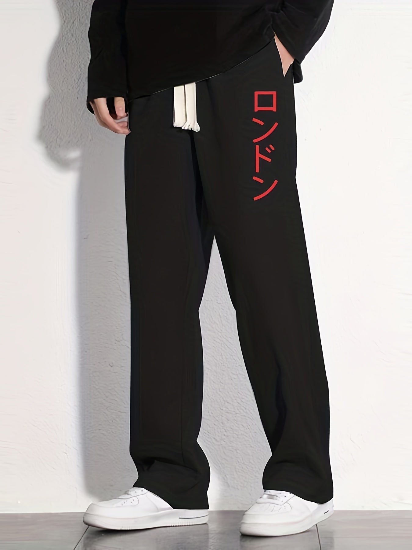 Japanese Letter Print Joggers Men's Casual Loose Fit Pants