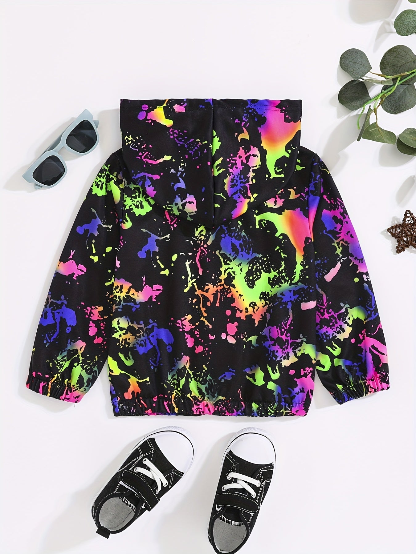 Girls Glow In The Dark Graffiti Hooded Jacket Windbreaker