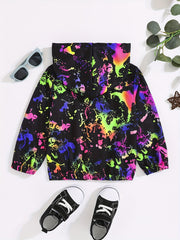 Girls Glow In The Dark Graffiti Hooded Jacket Windbreaker