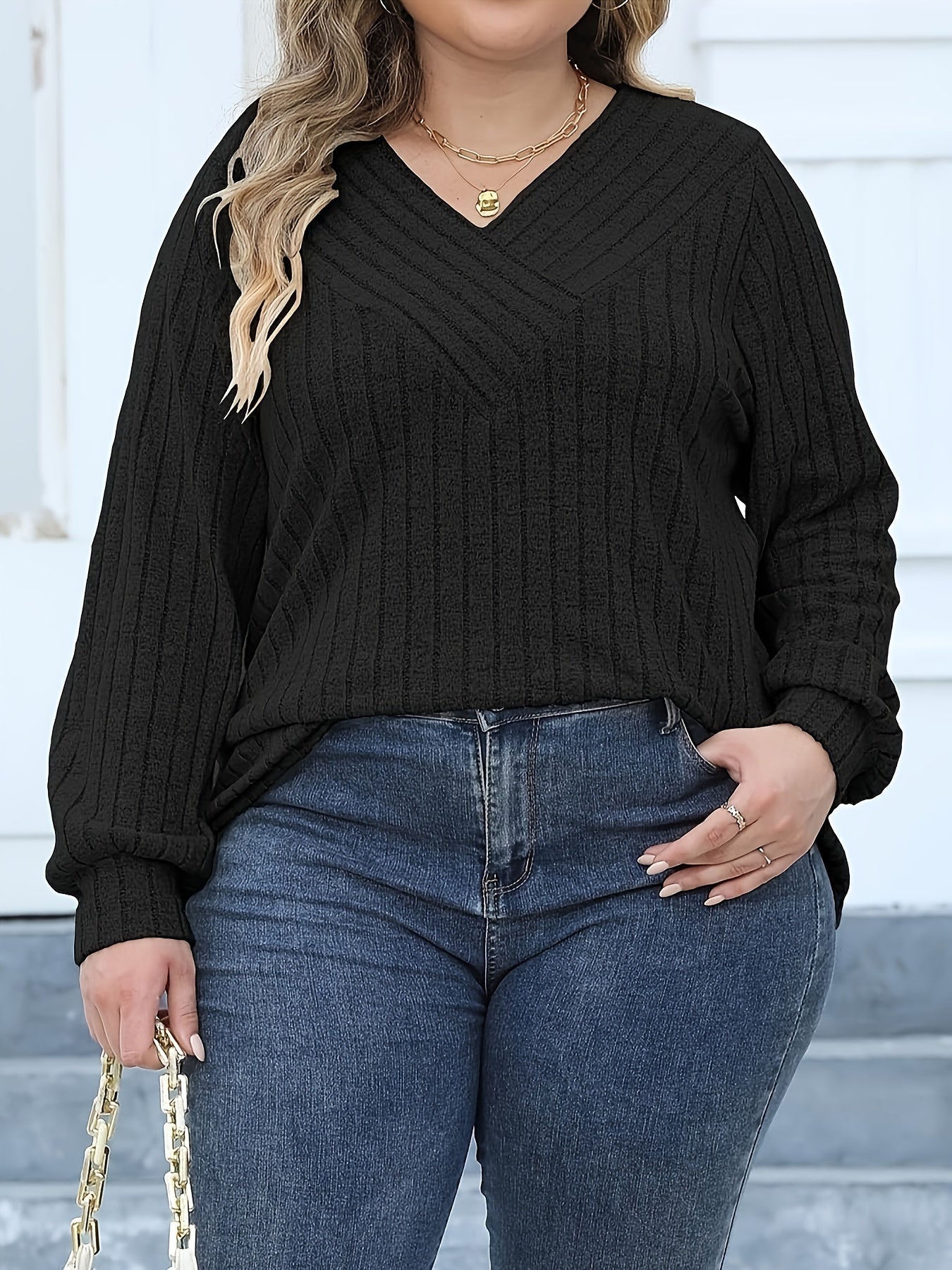 Casual Sweater Women's V Neck Knit Long Sleeve Jumper