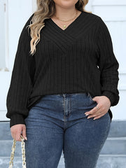 Casual Sweater Women's V Neck Knit Long Sleeve Jumper