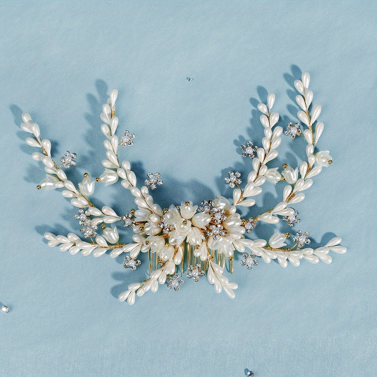 Pearl Flower Alloy Hair Comb Rhinestone Head Jewelry for Prom Party