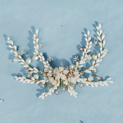 Pearl Flower Alloy Hair Comb Rhinestone Head Jewelry for Prom Party