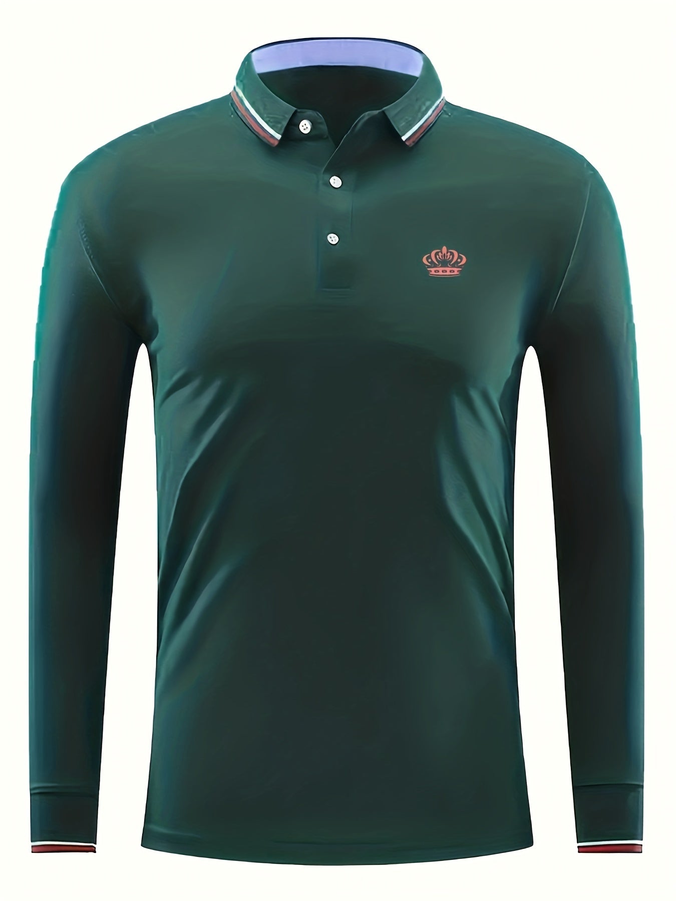 Men's Crown Print Polo Shirt Casual Long Sleeve Shirt