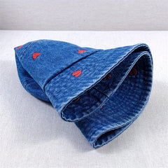 Heart Embroidery Bucket Hat Women Sunshade Fisherman Cap