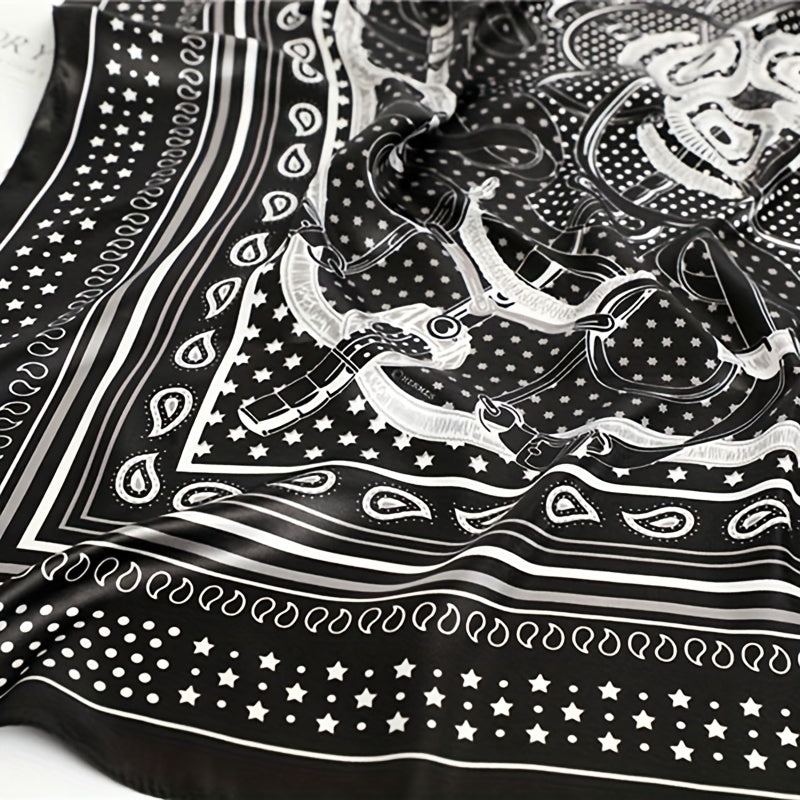 Paisley Print Square Scarf Dotted Silk Hijab Women Head Wraps Shawl
