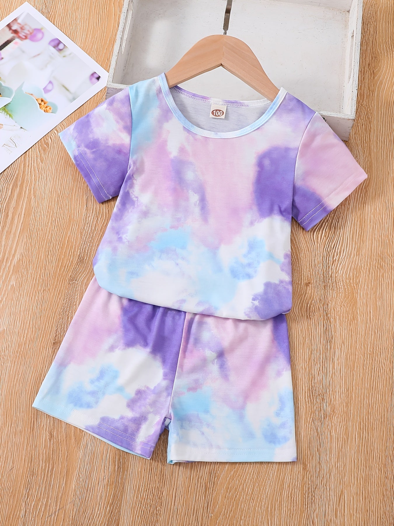 2pcs Girls Tie Dye T-Shirt & Shorts Set Kids Summer Clothes