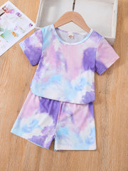 2pcs Girls Tie Dye T-Shirt & Shorts Set Kids Summer Clothes