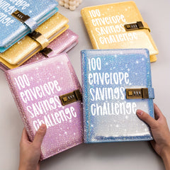 100 Envelopes Money-Saving Challenge Binder with Lock and Shining Cover
