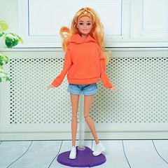 2pcs Doll Clothes Sweatshirt for 11.5 Inch Dolls, Loose Hooded Sweater & Shorts