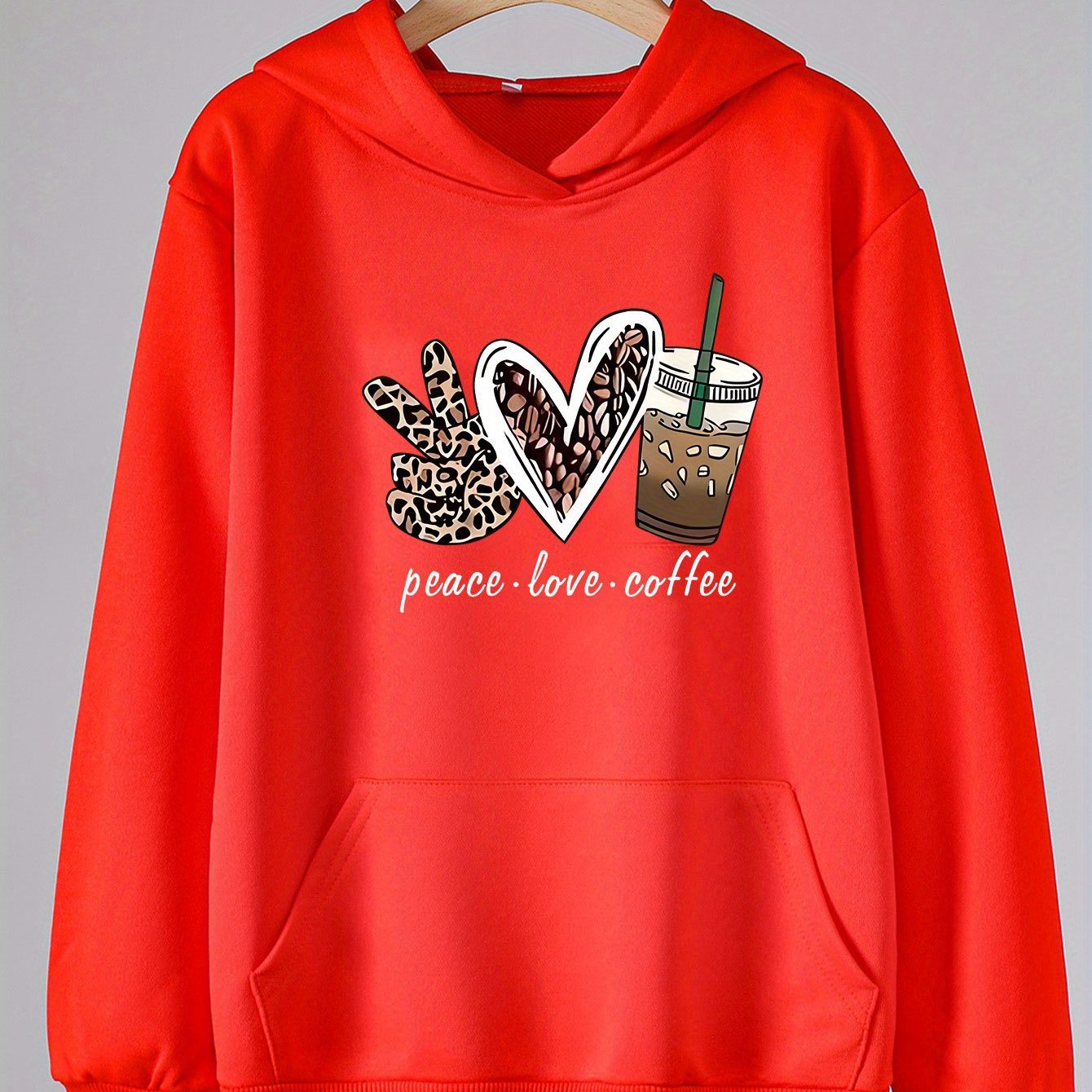 PEACE LOVE COFFEE Print Hoodies Casual Sweatshirt For Girls