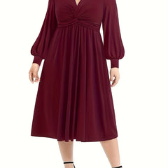 Twist Front Lantern Sleeve A-Line Dress