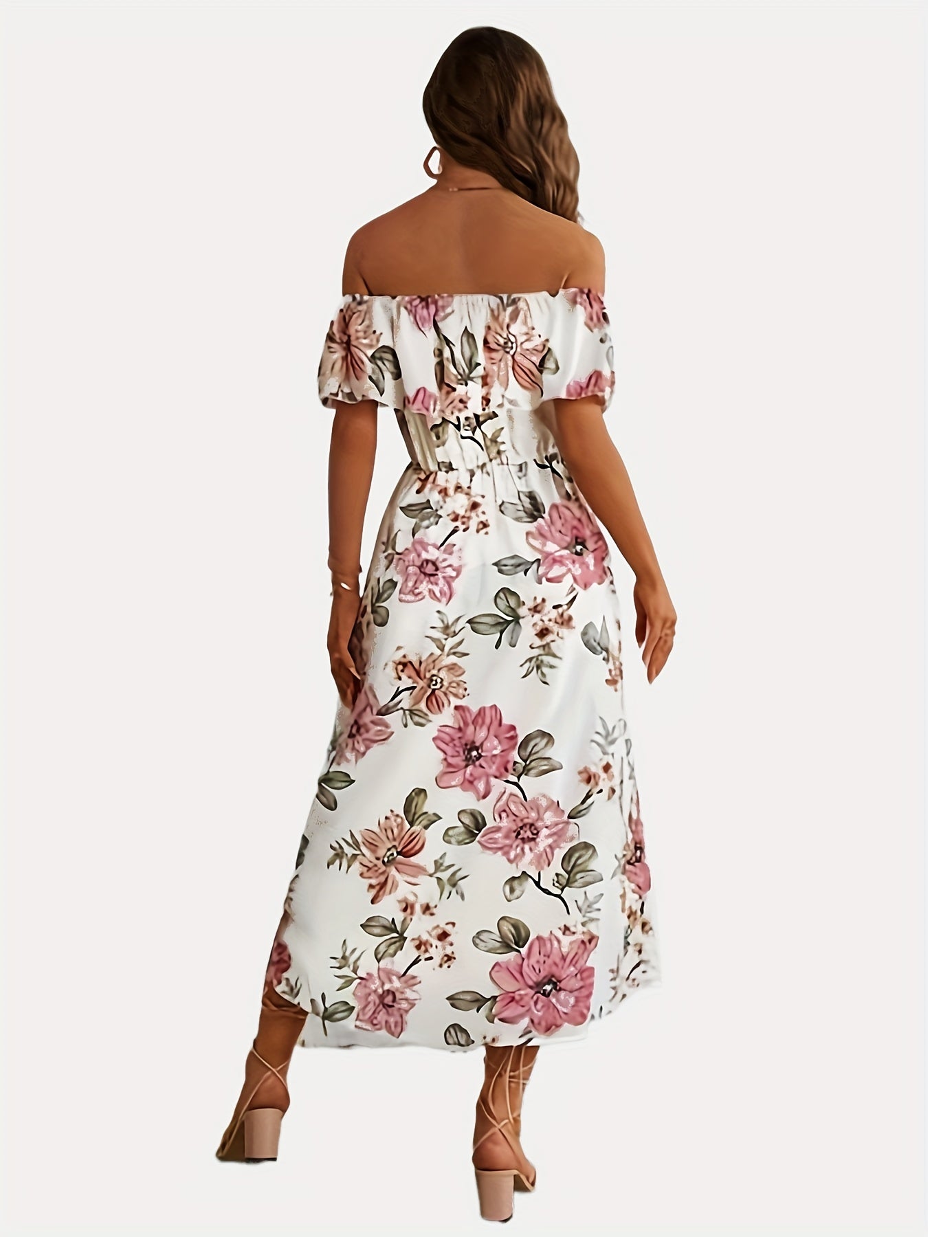 Floral Print Off Shoulder Romper Boho Short Sleeve Romper