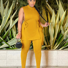 Casual Two piece Set Side Split Top & High Waist Pants