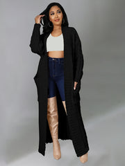 Solid Jacquard Longline Cardigan Women's Plus Stretch Sweater