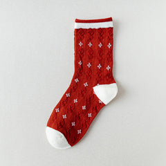 Red Textured Mid Tube Socks Chinese Year Women's Socks