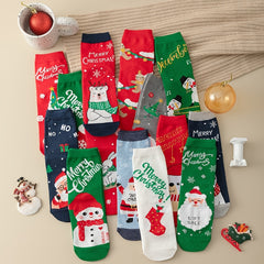 14 Pairs Kids Cartoon Christmas Crew Socks